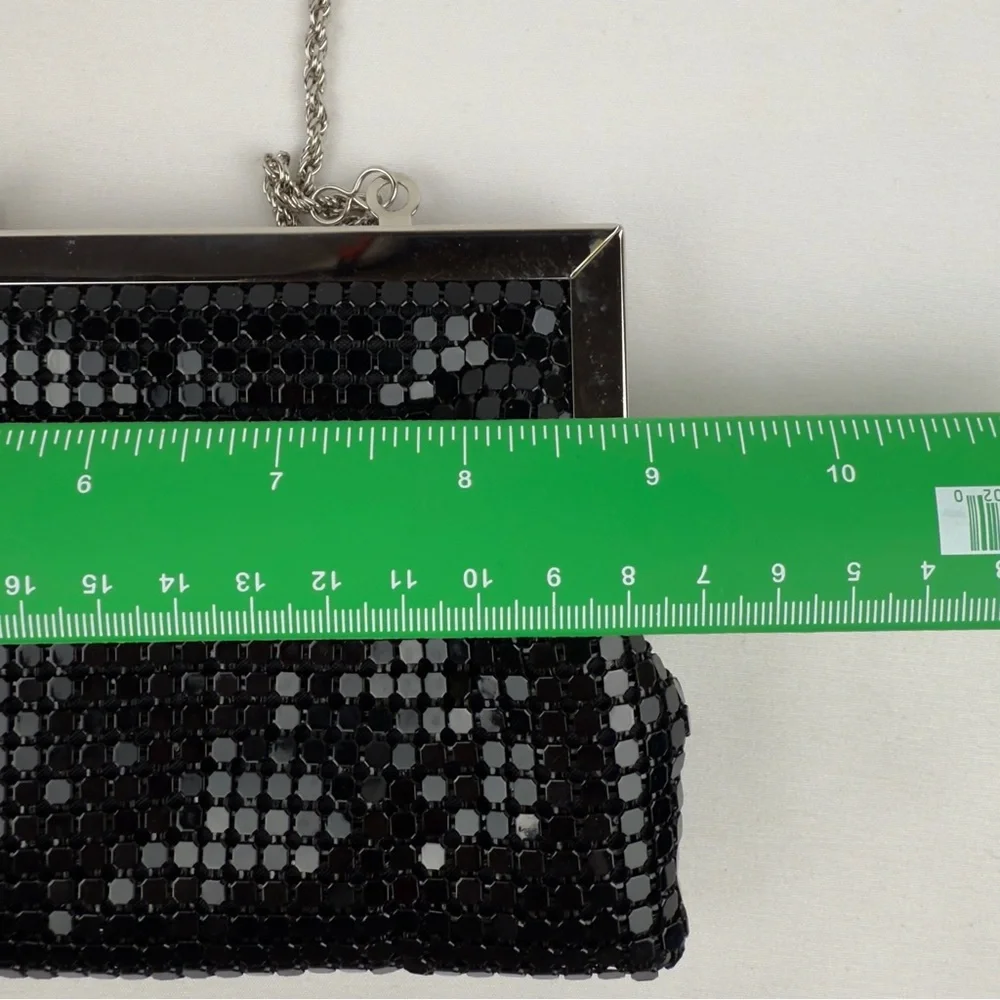 Black Metal Mesh Evening Clutch Silver Chain bebe
